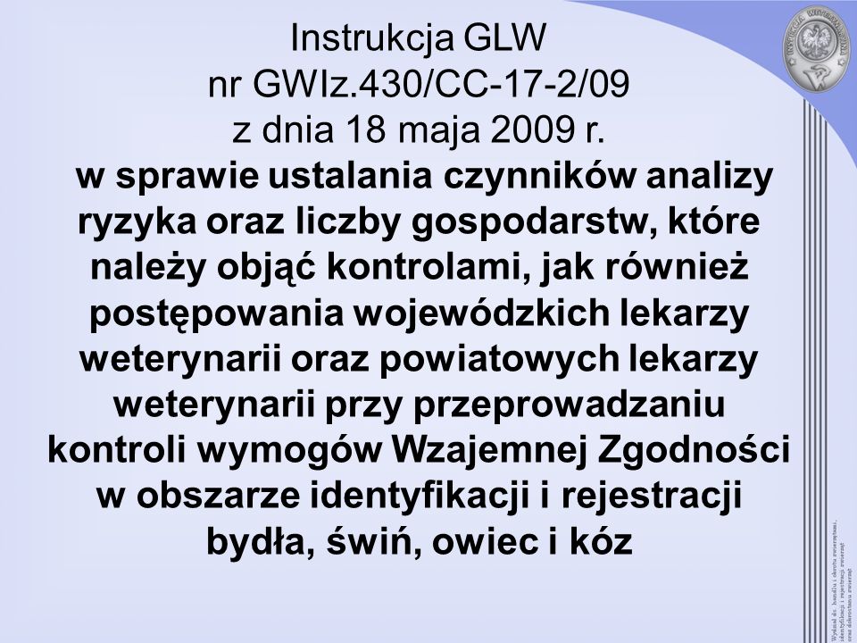Instrukcja GLW nr GWIz. 430/CC-17-2/09 z dnia 18 maja 2009 r