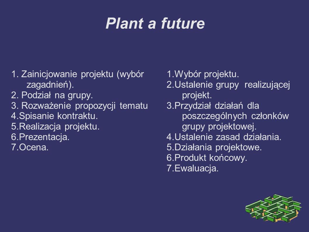 Plant a future 1. Zainicjowanie projektu (wybór zagadnień).