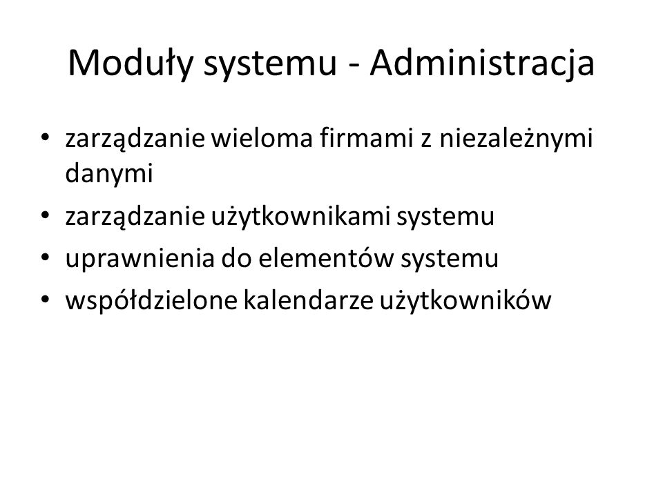 Moduły systemu - Administracja