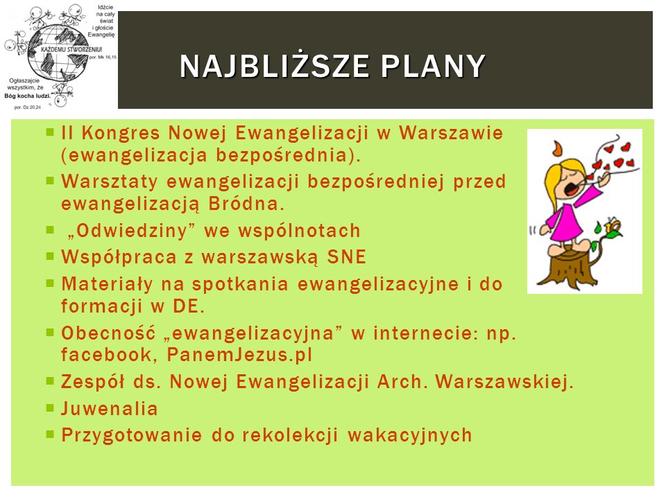 Najbliższe plany II Kongres Nowej Ewangelizacji w Warszawie (ewangelizacja bezpośrednia).