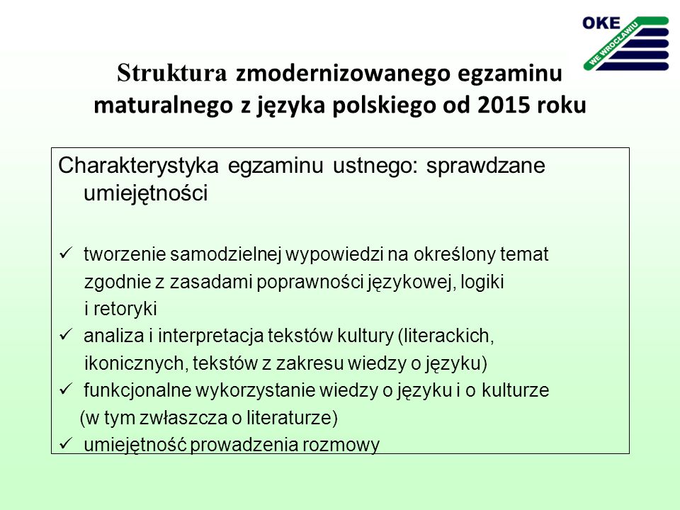 Struktura zmodernizowanego egzaminu maturalnego z języka polskiego od 2015 roku