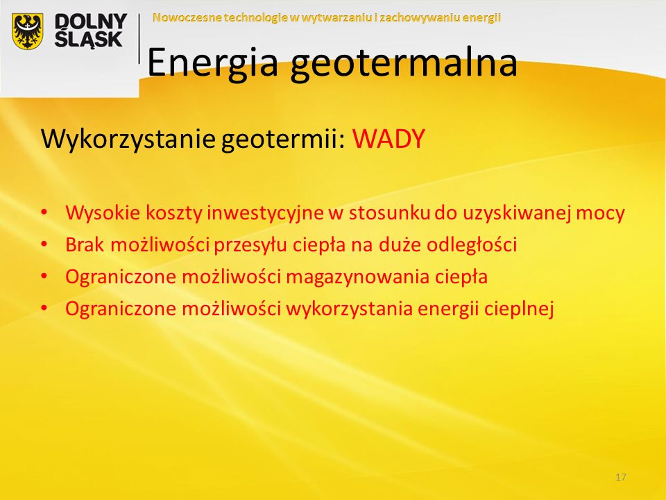 Energia geotermalna Wykorzystanie geotermii: WADY