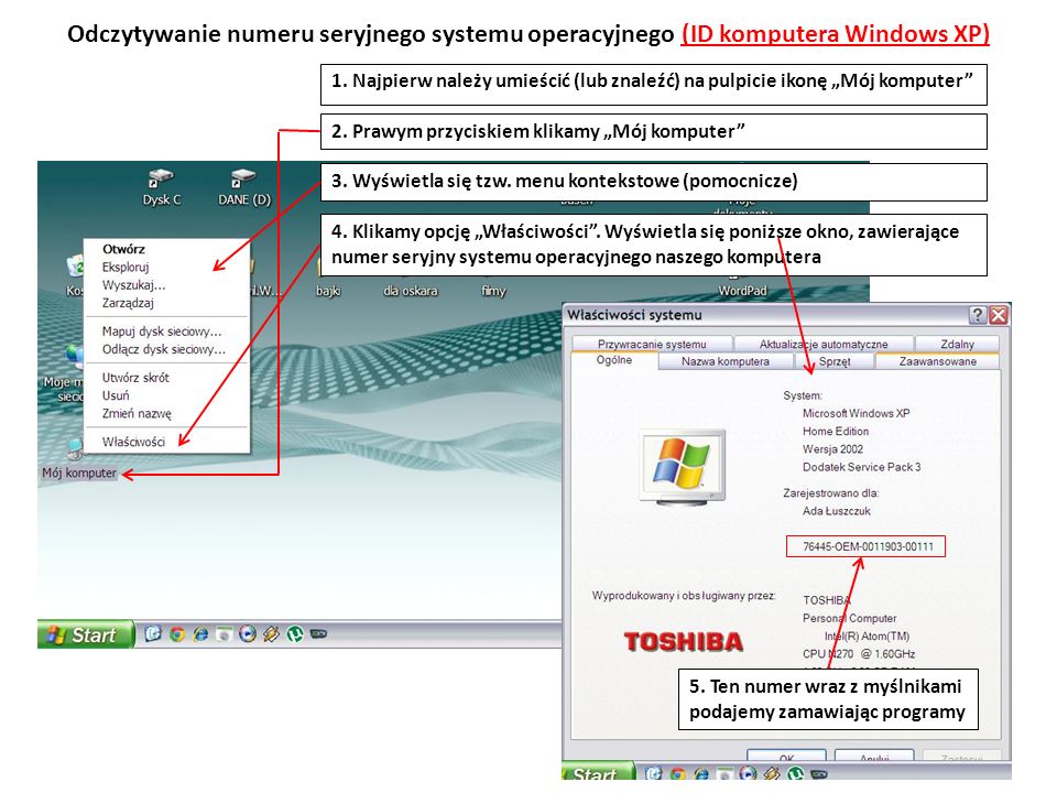 Odczytywanie numeru seryjnego systemu operacyjnego (ID komputera Windows XP)