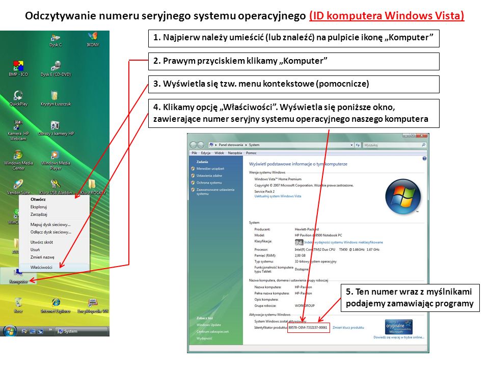Odczytywanie numeru seryjnego systemu operacyjnego (ID komputera Windows Vista)