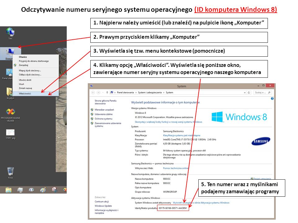 Odczytywanie numeru seryjnego systemu operacyjnego (ID komputera Windows 8)