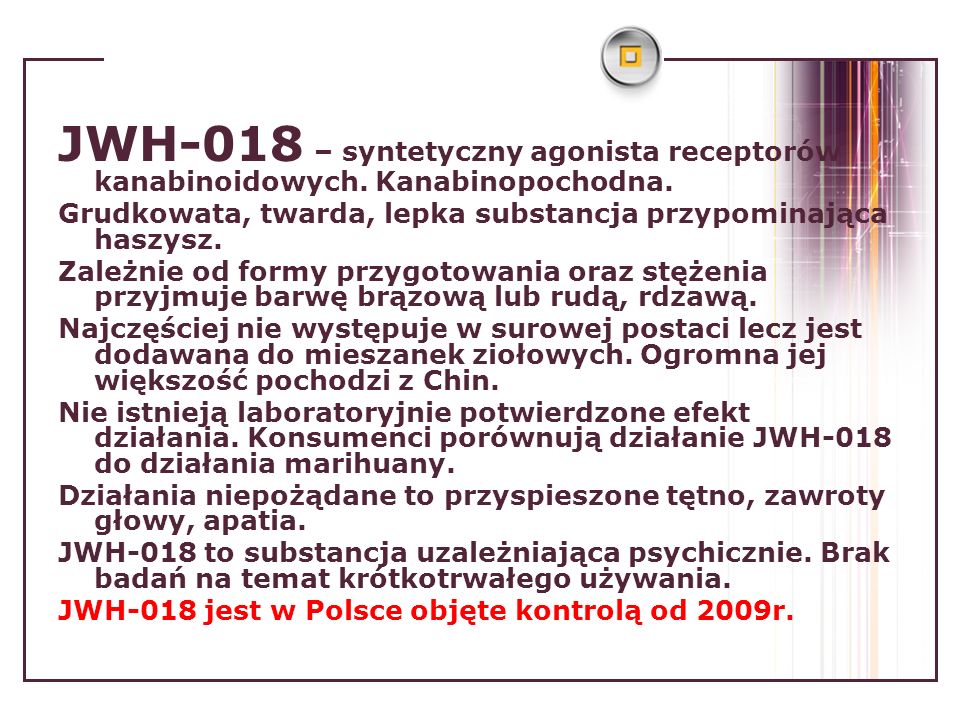 JWH-018 – syntetyczny agonista receptorów kanabinoidowych