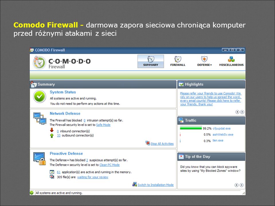 Comodo Firewall - darmowa zapora sieciowa chroniąca komputer przed różnymi atakami z sieci
