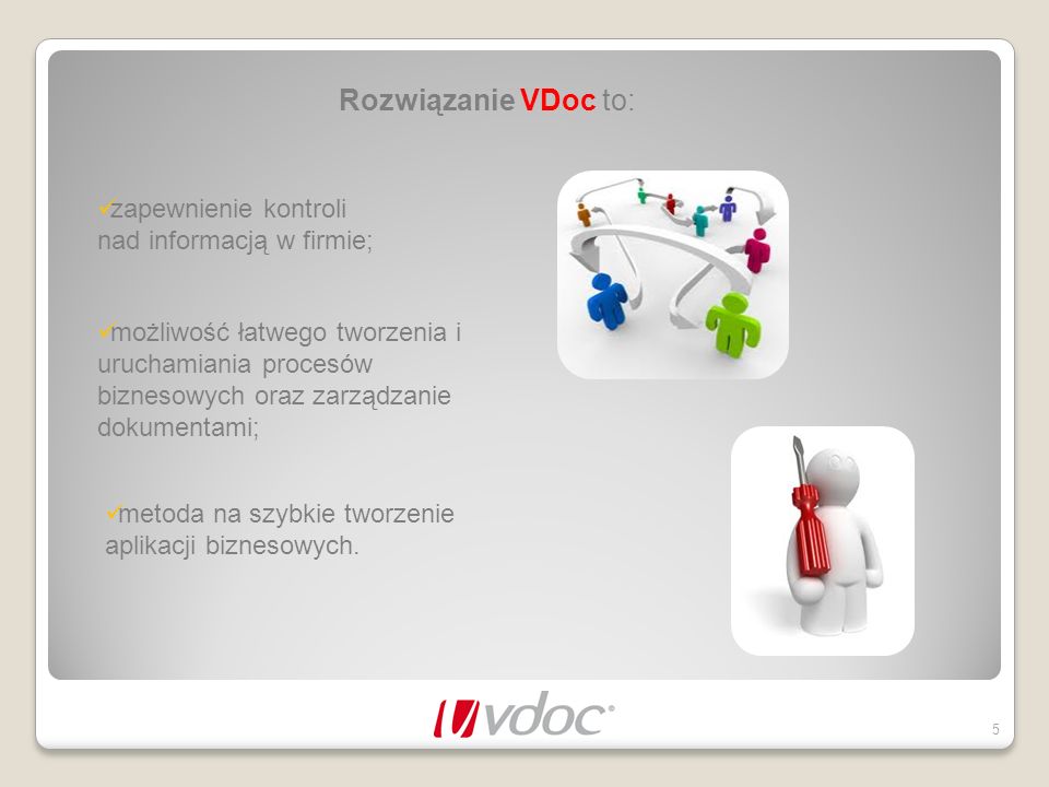Rozwiązanie VDoc to: zapewnienie kontroli nad informacją w firmie;