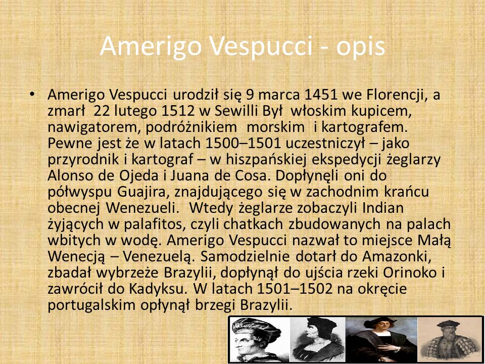 Amerigo Vespucci - opis