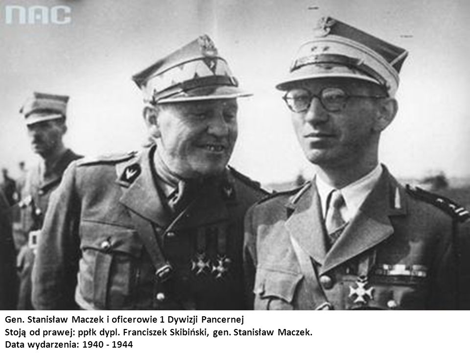 Gen. Stanisław Maczek i oficerowie 1 Dywizji Pancernej