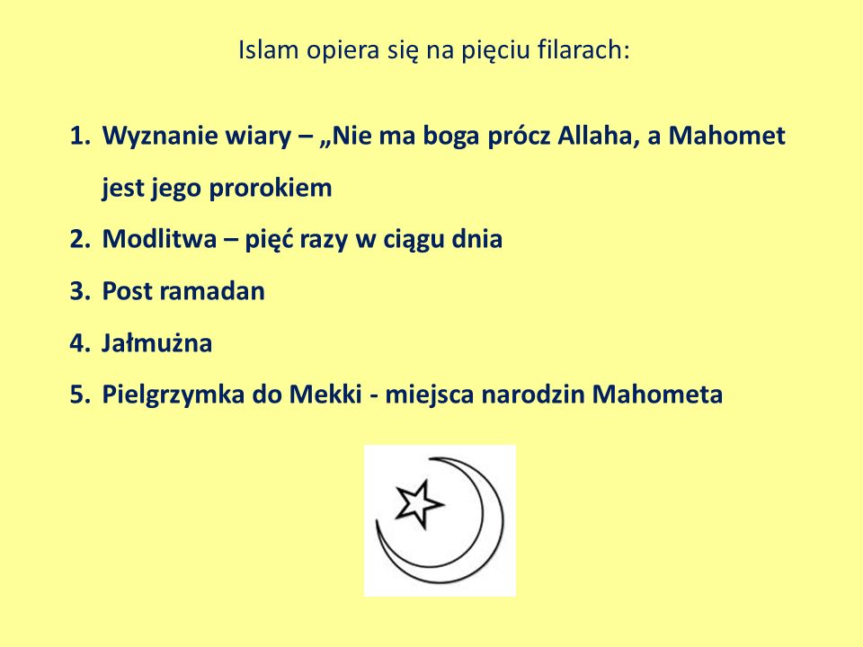 Islam opiera się na pięciu filarach: