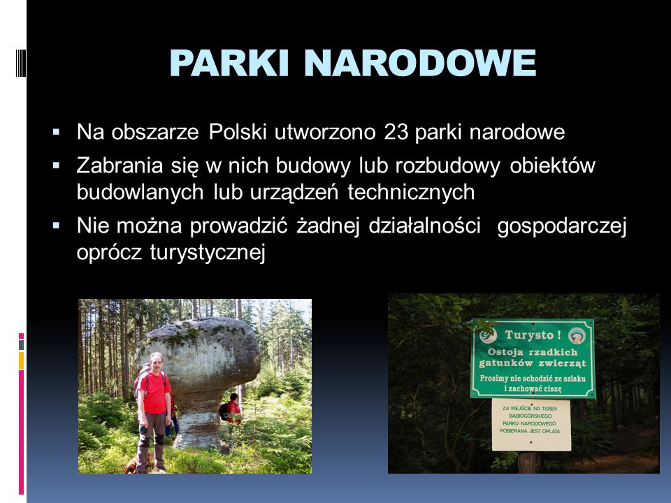PARKI NARODOWE Na obszarze Polski utworzono 23 parki narodowe