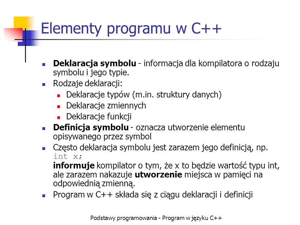 Elementy programu w C++