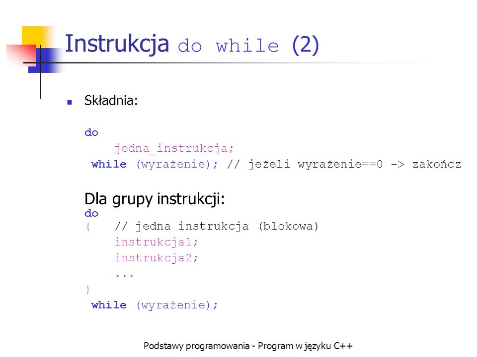 Podstawy programowania - Program w języku C++