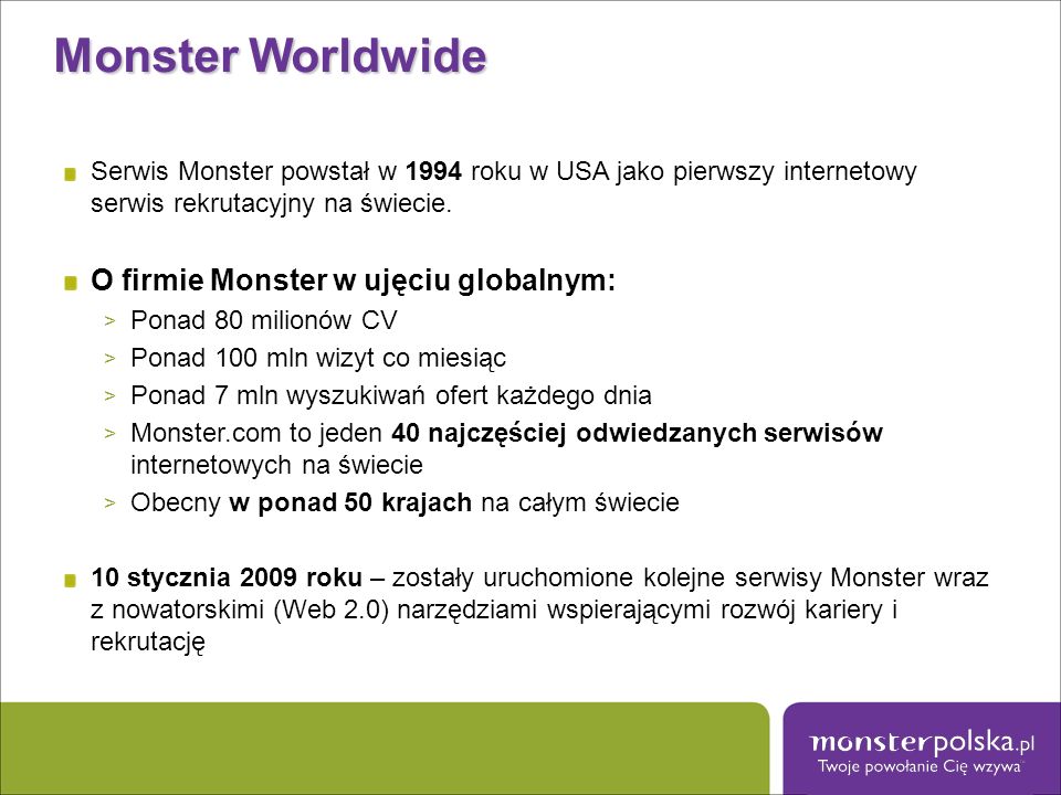 Monster Worldwide O firmie Monster w ujęciu globalnym:
