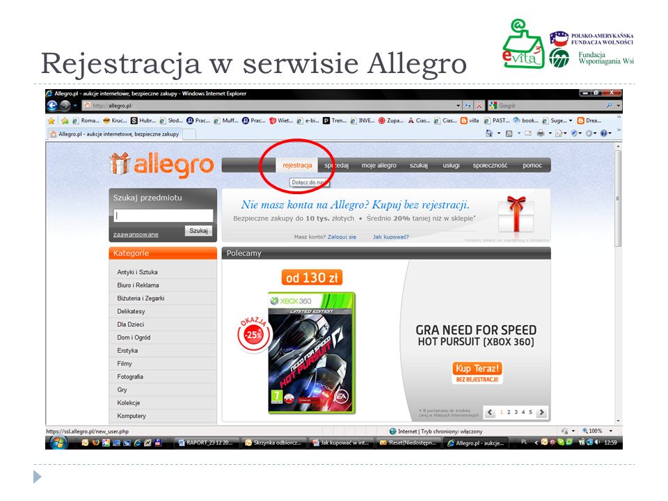 Rejestracja w serwisie Allegro