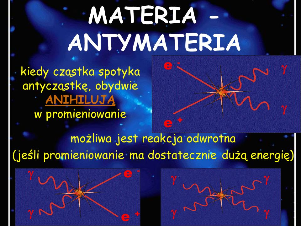 MATERIA - ANTYMATERIA         e - e + e - e +