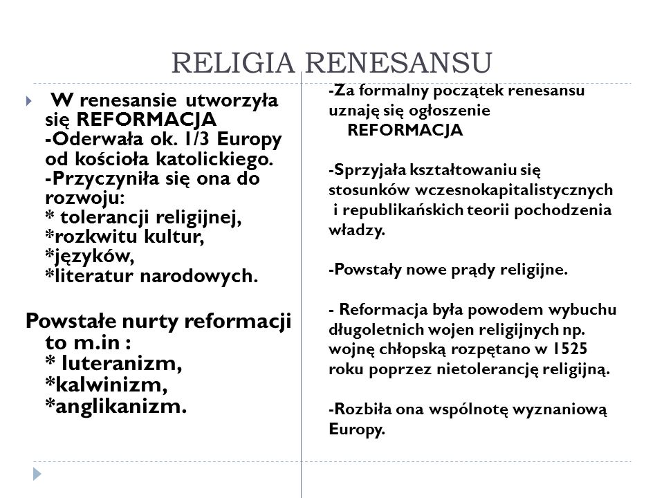 RELIGIA RENESANSU -Za formalny początek renesansu uznaję się ogłoszenie.