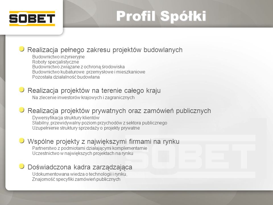 Prezentacja Spółki Sobet S.A Ppt Pobierz