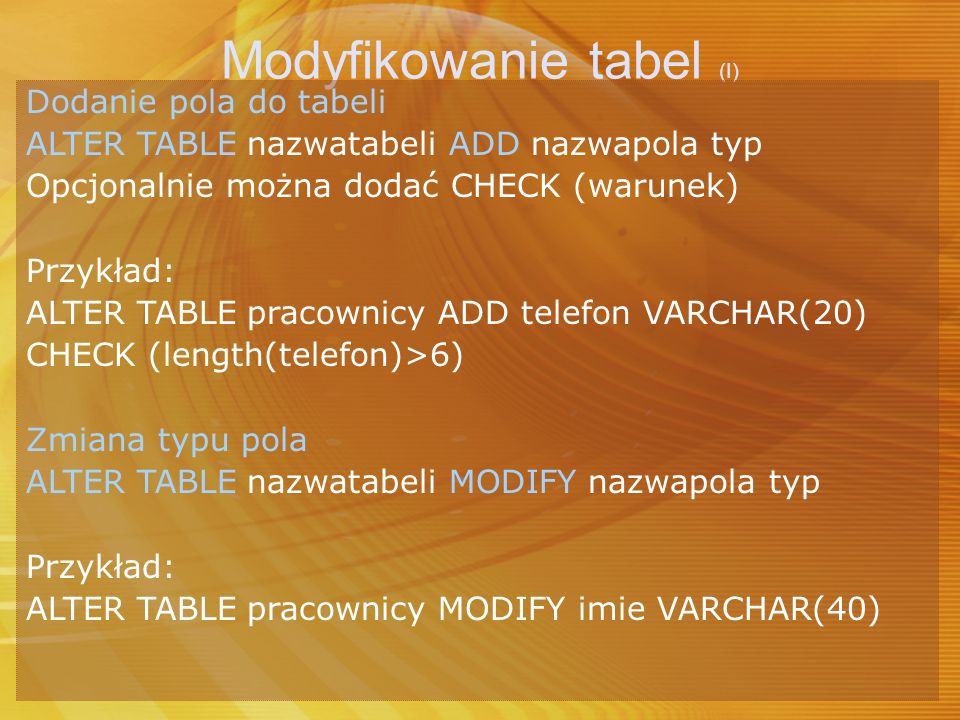Modyfikowanie tabel (I)