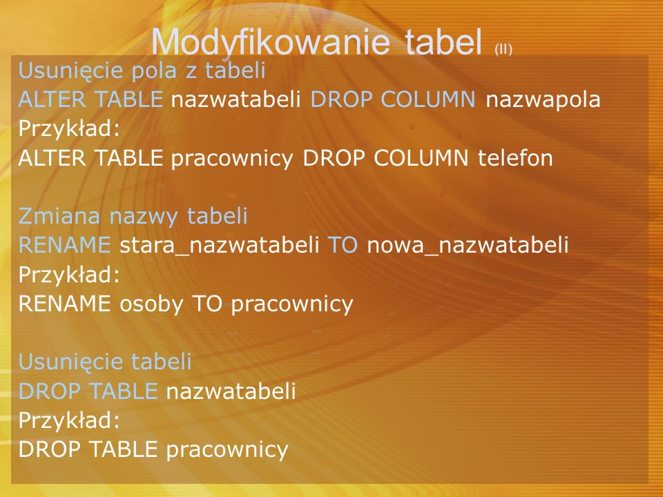 Modyfikowanie tabel (II)
