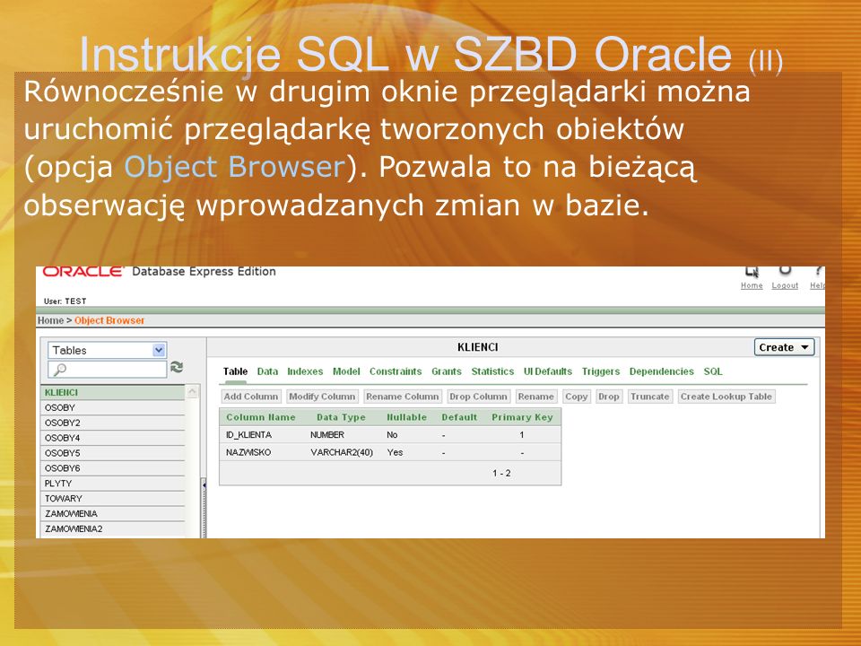 Instrukcje SQL w SZBD Oracle (II)