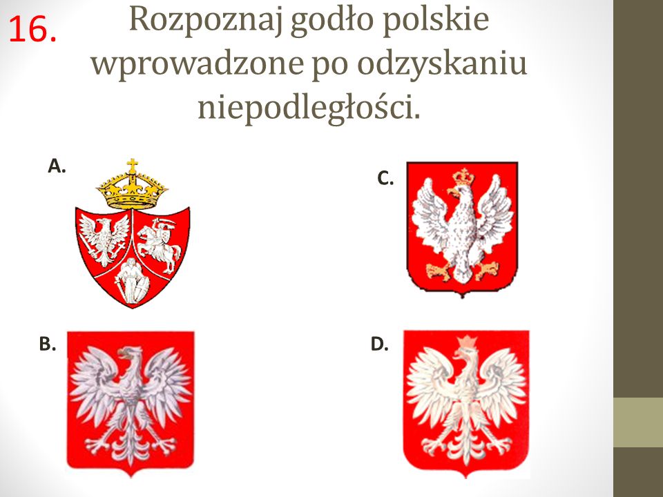 Rozpoznaj godło polskie wprowadzone po odzyskaniu niepodległości.