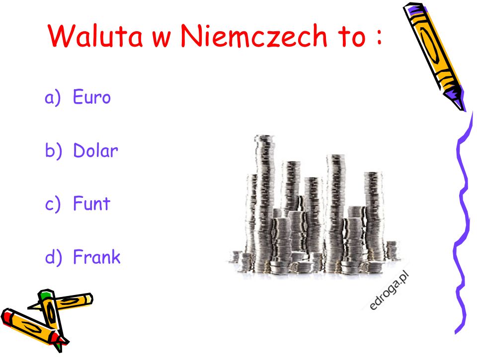 Waluta w Niemczech to : Euro Dolar Funt Frank