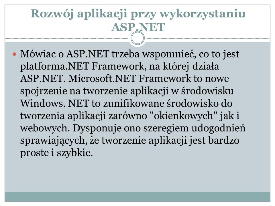 Rozwój aplikacji przy wykorzystaniu ASP.NET