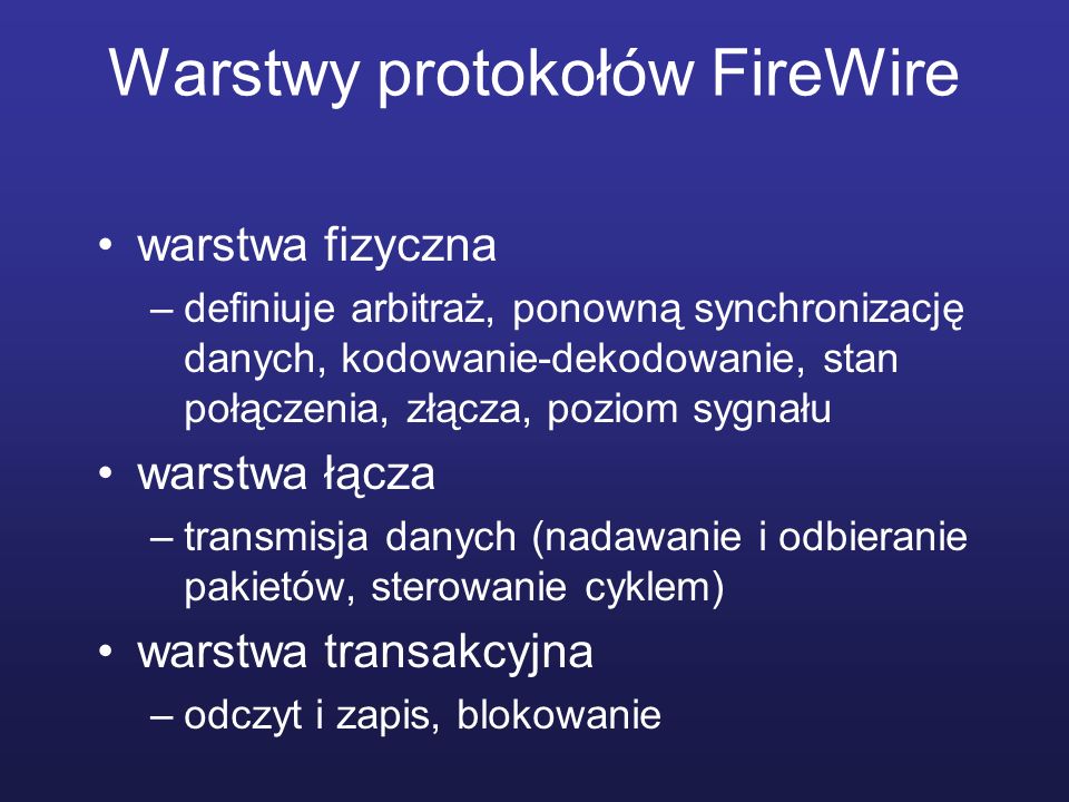Warstwy protokołów FireWire