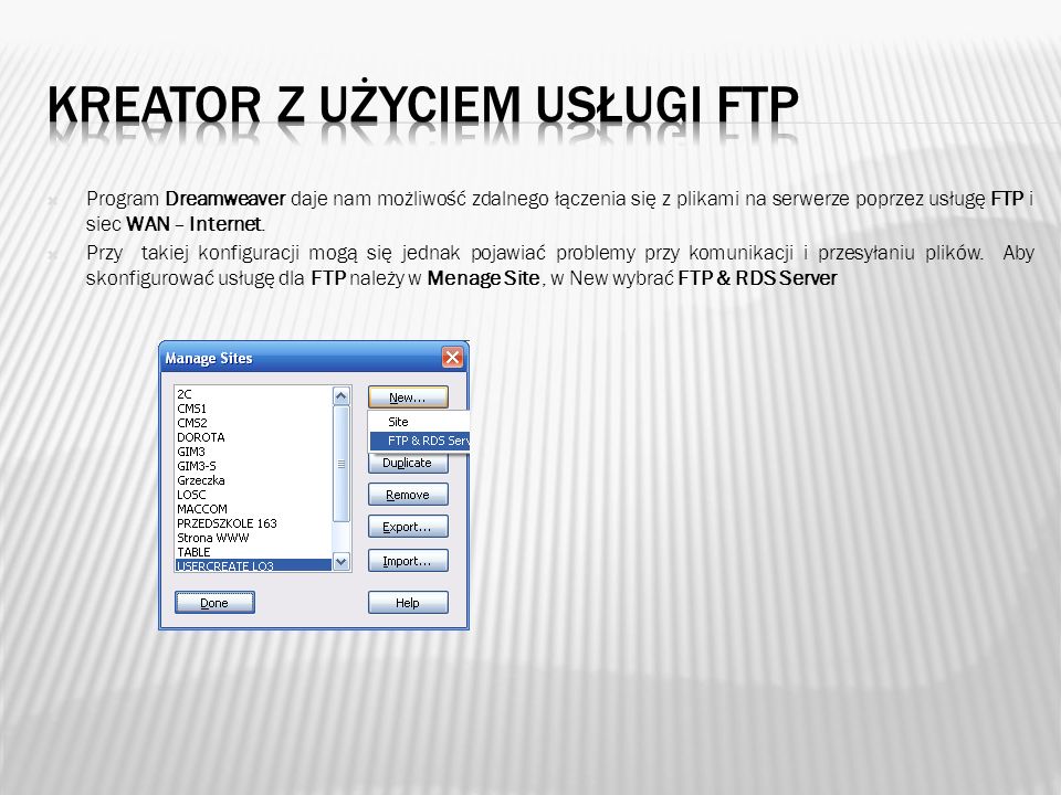Kreator z użyciem usługi FTP