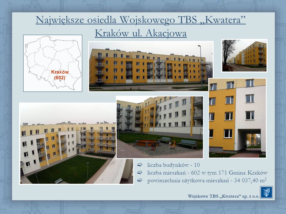 Największe osiedla Wojskowego TBS „Kwatera Kraków ul. Akacjowa
