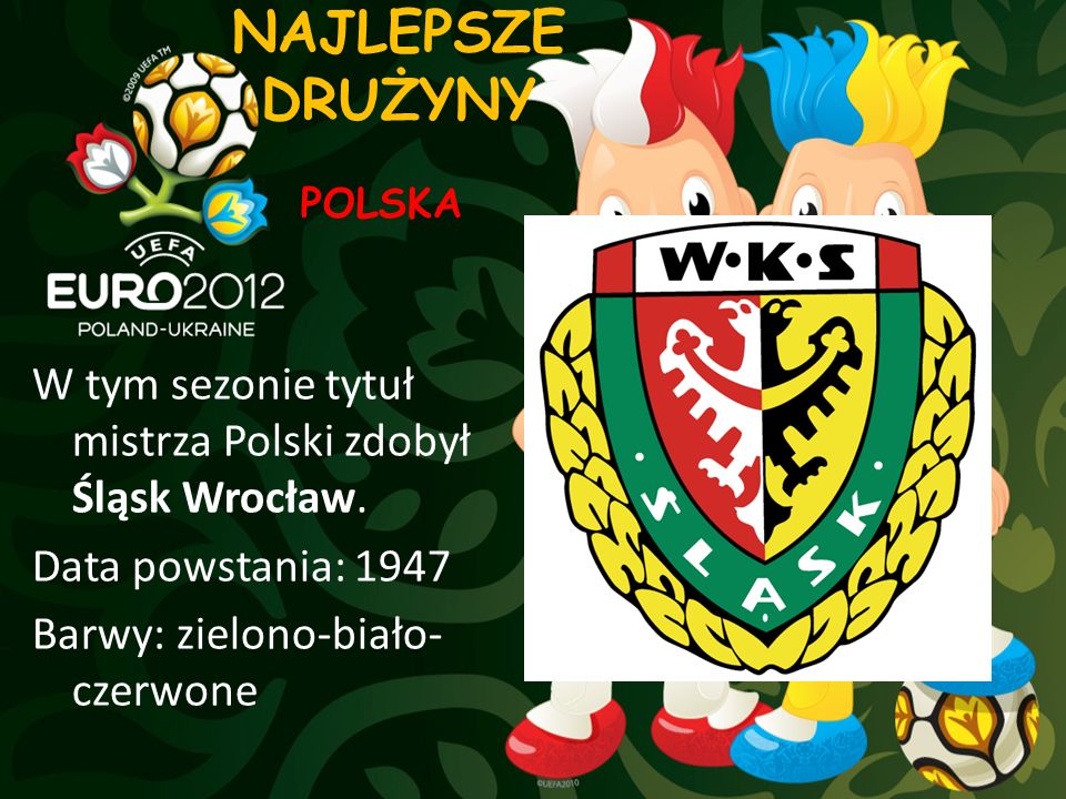 NAJLEPSZE DRUŻYNY POLSKA. W tym sezonie tytuł mistrza Polski zdobył Śląsk Wrocław.