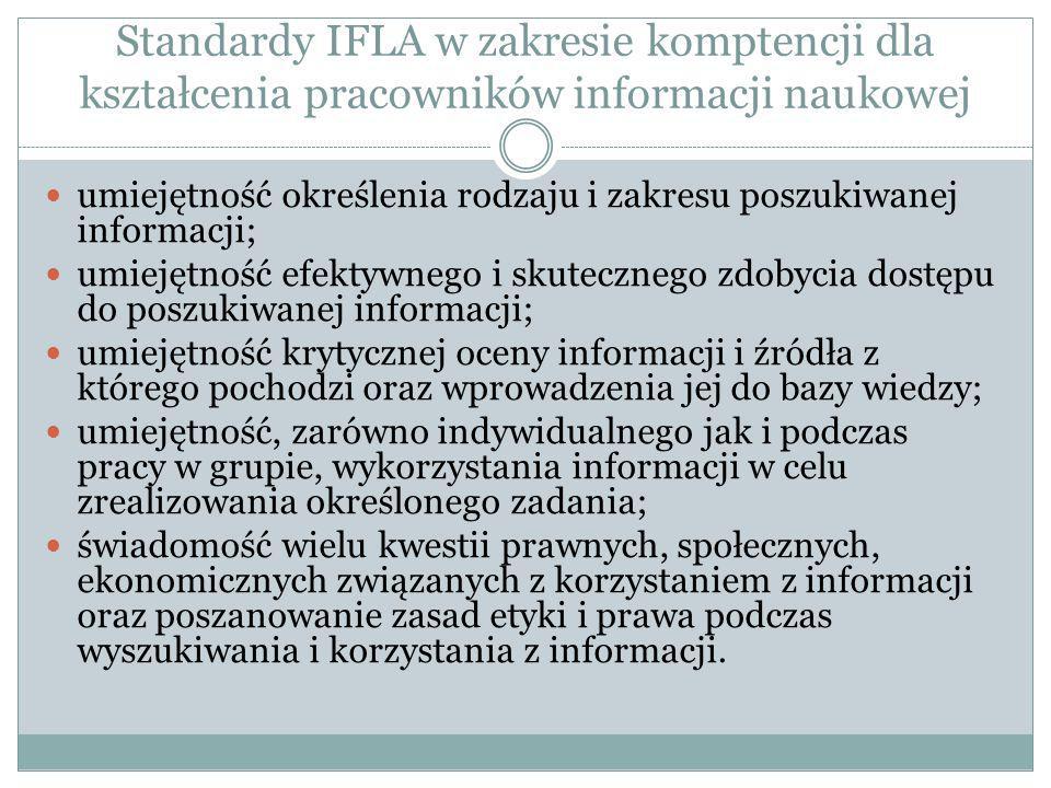 Standardy IFLA w zakresie komptencji dla kształcenia pracowników informacji naukowej