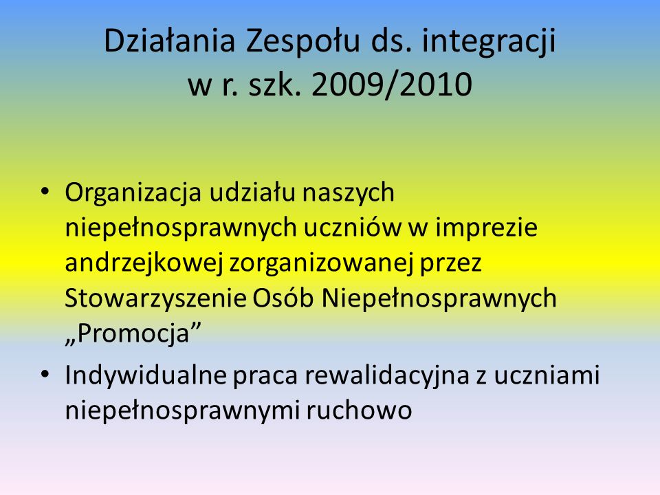 Działania Zespołu ds. integracji w r. szk. 2009/2010