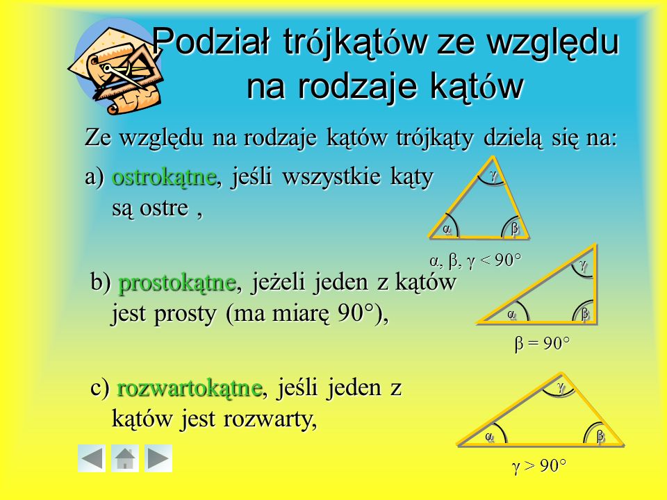 Podział trójkątów ze względu na rodzaje kątów