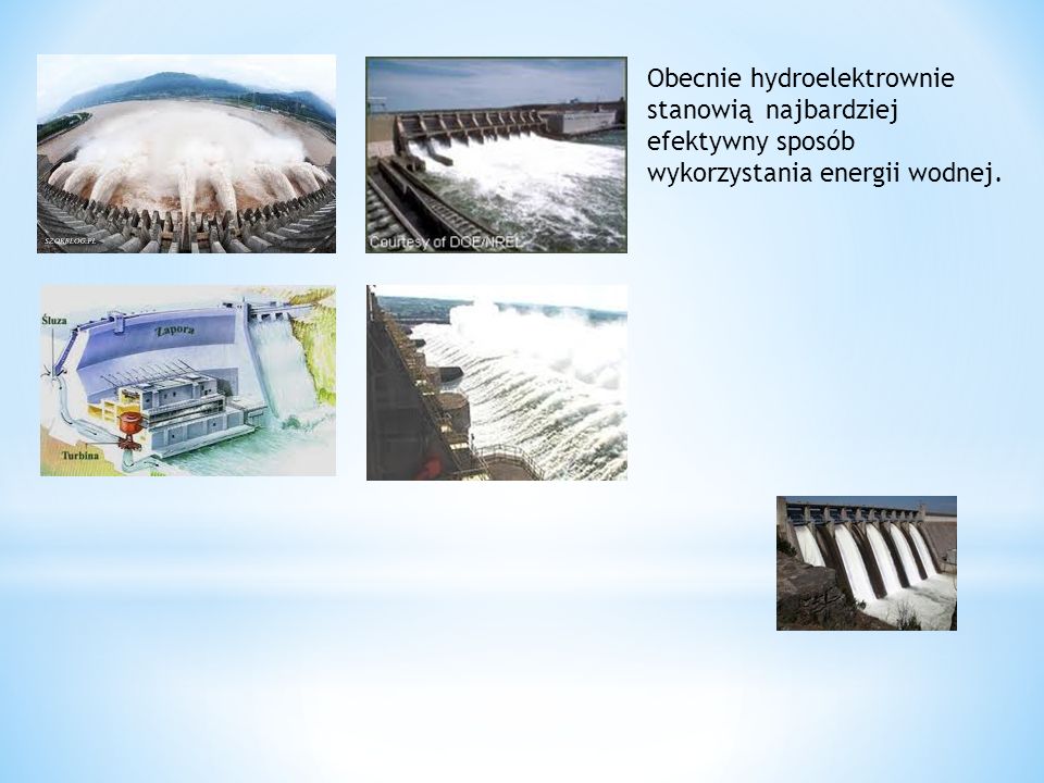 Obecnie hydroelektrownie stanowią najbardziej efektywny sposób wykorzystania energii wodnej.