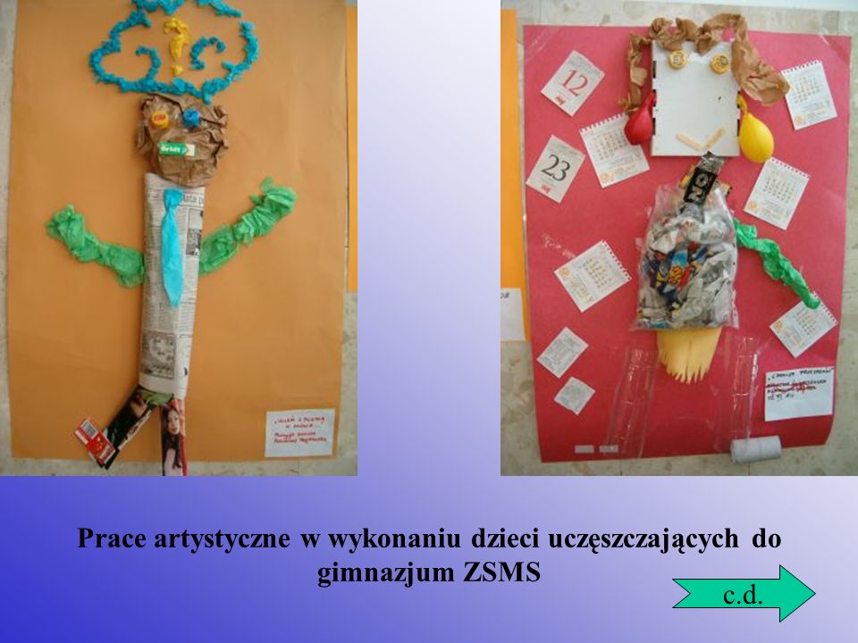 Prace artystyczne w wykonaniu dzieci uczęszczających do gimnazjum ZSMS
