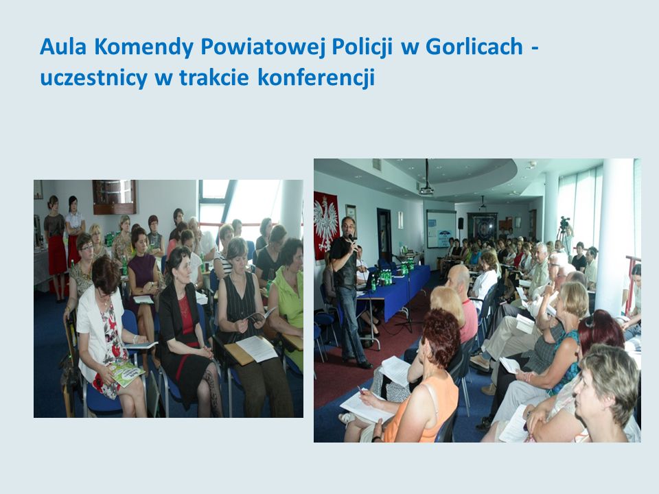 Aula Komendy Powiatowej Policji w Gorlicach - uczestnicy w trakcie konferencji