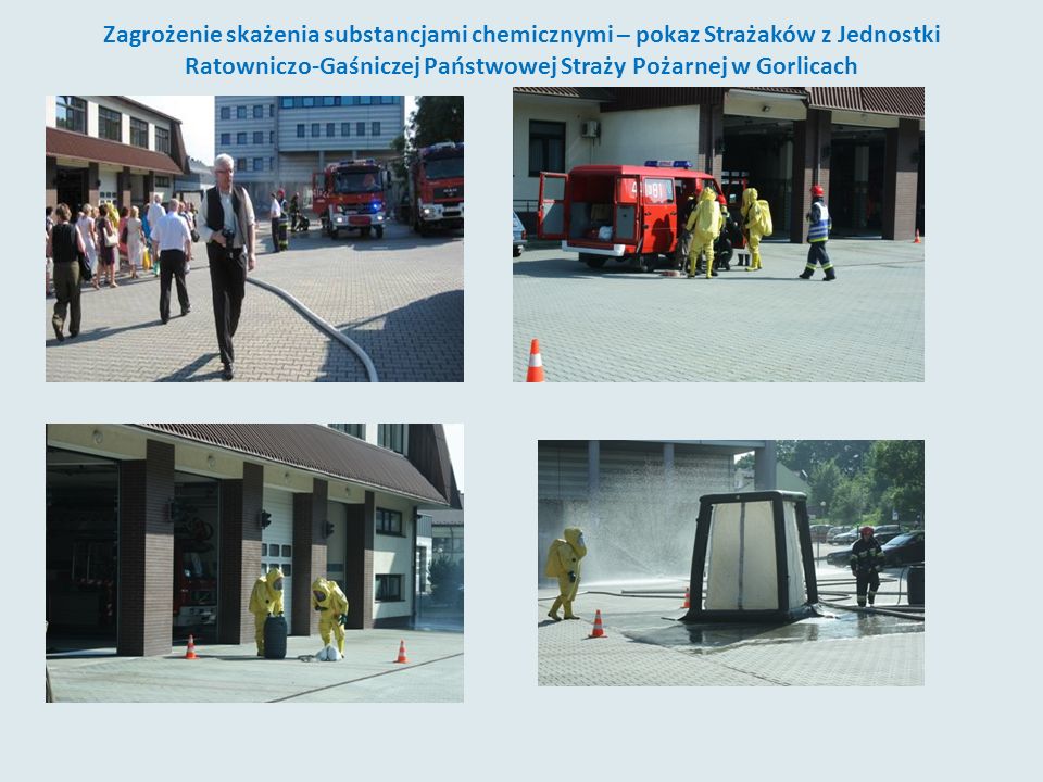 Zagrożenie skażenia substancjami chemicznymi – pokaz Strażaków z Jednostki Ratowniczo-Gaśniczej Państwowej Straży Pożarnej w Gorlicach