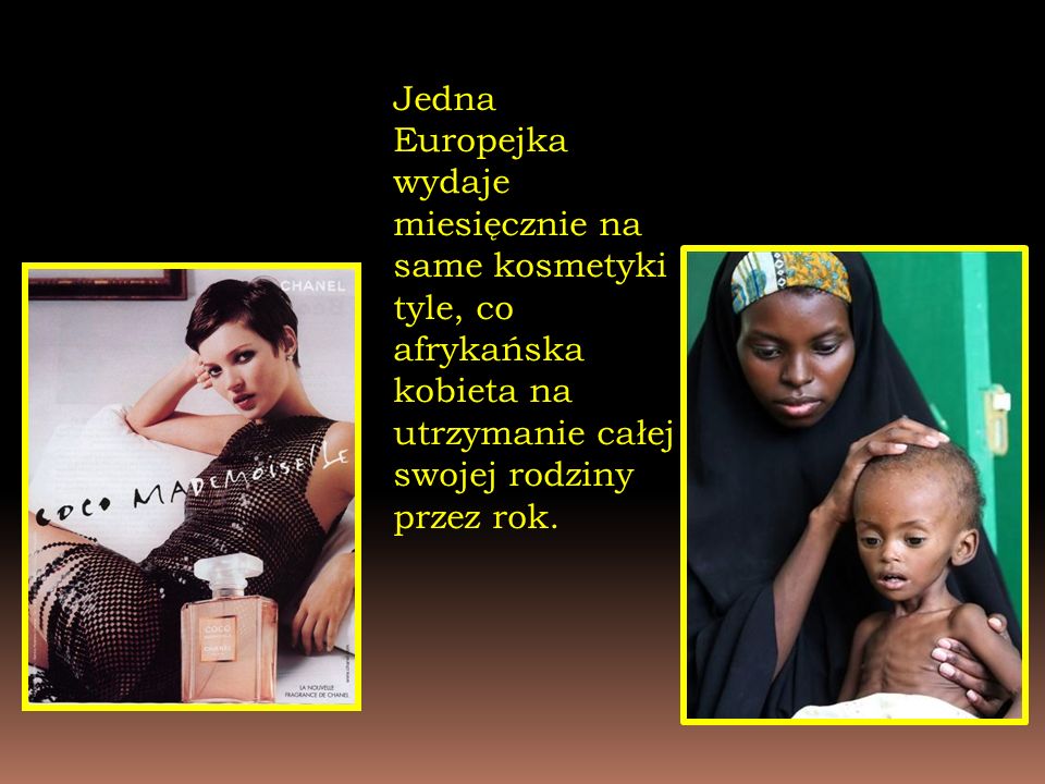 Jedna Europejka wydaje miesięcznie na same kosmetyki tyle, co afrykańska kobieta na utrzymanie całej swojej rodziny przez rok.