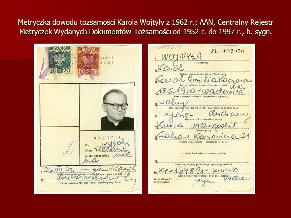 Metryczka dowodu tożsamości Karola Wojtyły z 1962 r