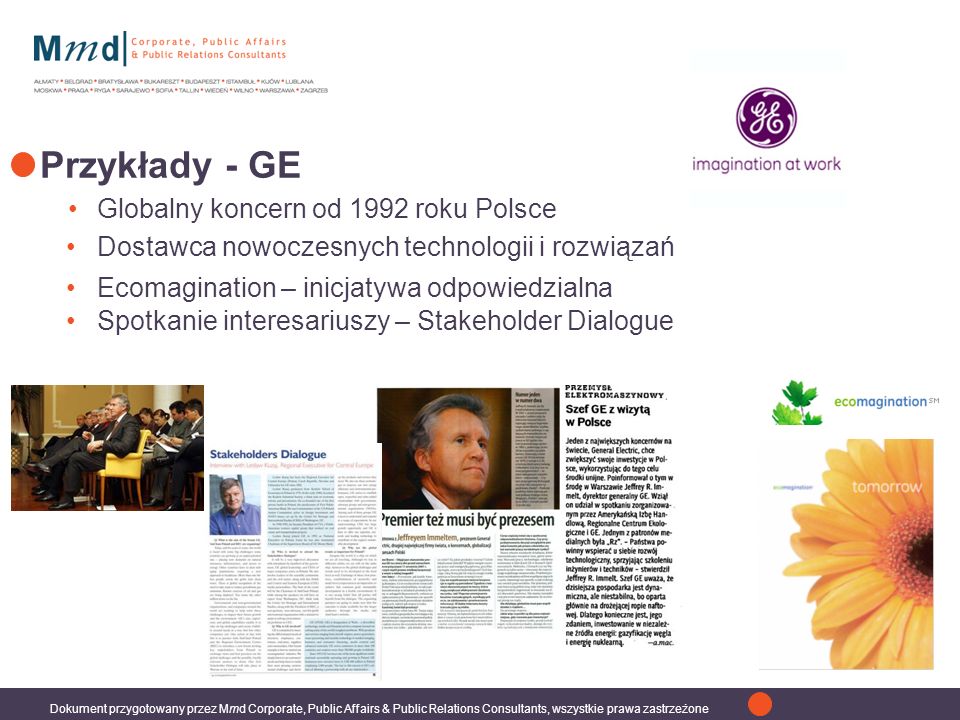 Przykłady - GE Globalny koncern od 1992 roku Polsce