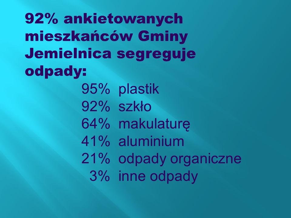 92% ankietowanych mieszkańców Gminy Jemielnica segreguje odpady: