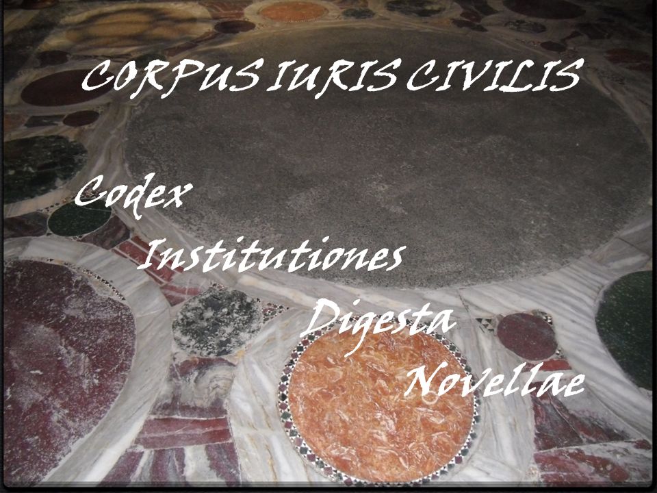 CORPUS IURIS CIVILIS Codex Institutiones Digesta Novellae