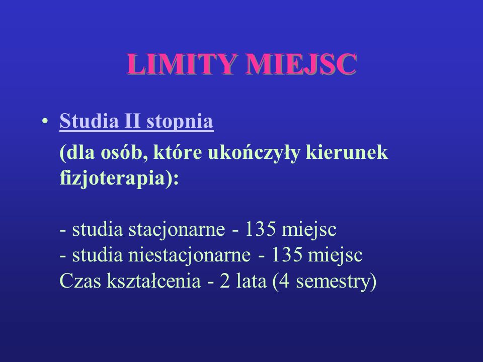 LIMITY MIEJSC Studia II stopnia