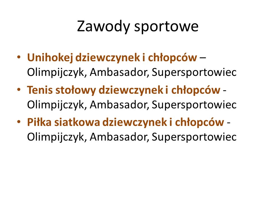 Zawody sportowe Unihokej dziewczynek i chłopców – Olimpijczyk, Ambasador, Supersportowiec.