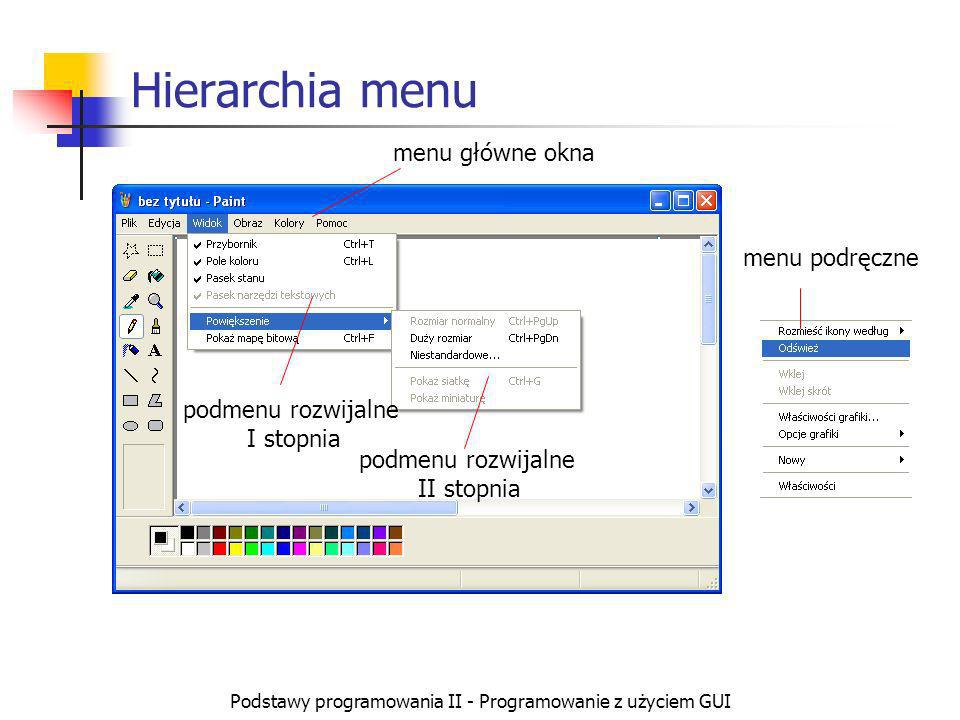 Hierarchia menu menu główne okna menu podręczne