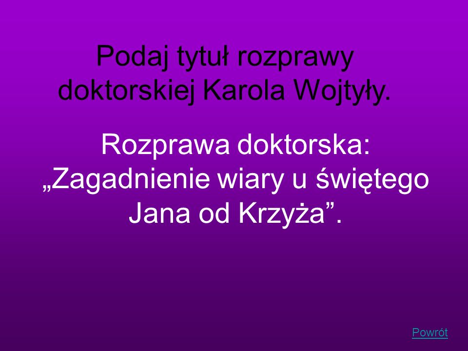 Podaj tytuł rozprawy doktorskiej Karola Wojtyły.