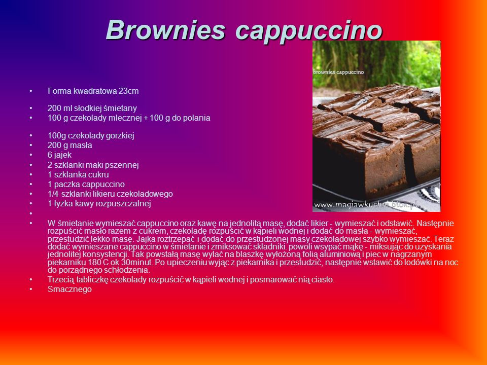 Brownies cappuccino Forma kwadratowa 23cm 200 ml słodkiej śmietany